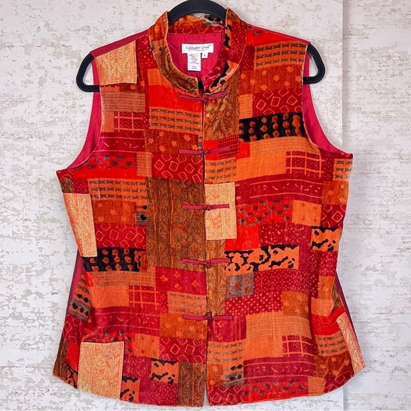 Women's Patchwork Velvet Silk Vest Sz L Boho Y2K Art to Wear Artsy Whimsy - Picture 1 of 15
